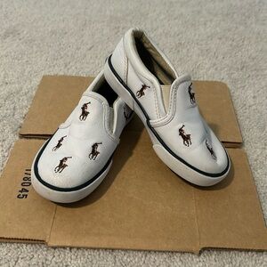 Ralph Lauren Polo Kids White Leather Logo Shoes Size 9